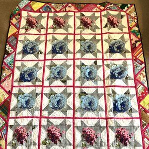 Handmade Quilt-As You-Go Blanket Throw Small Comforter Hydrangea Floral Bedding